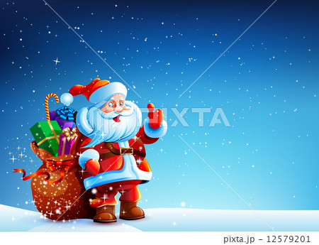 Santa Claus in the snow with a bag of gifts 12579201