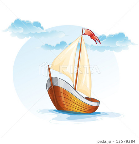 Cartoon image of a wooden sailing boat. 12579284