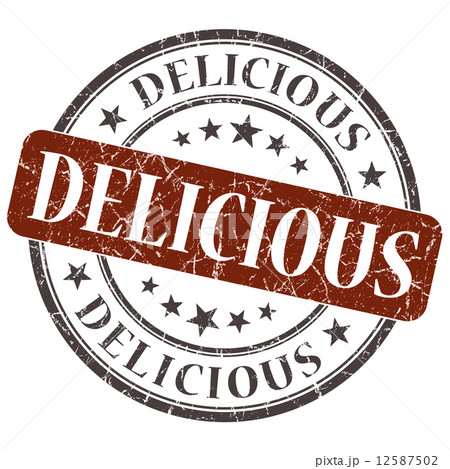 Delicious brown round grungy stamp isolated on white background Delicious brown round grungy stamp isolated on white background 12587502