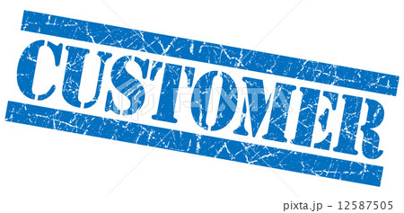 Customer blue square grunge textured stamp isolated on white 12587505