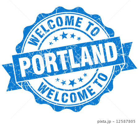 welcome to Portland blue vintage isolated seal 12587805