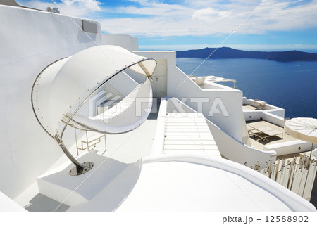 The sea view hammock at luxury hotel, Santorini island, Greece 12588902