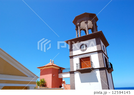 Tower with clock at the luxury hotel, Tenerife island, Spain 12594145