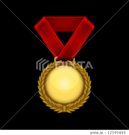 Champion Gold Medal with Red Ribbon. Vector Champion Gold Medal with Red Ribbon. Vector 12595893