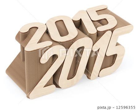 2015 digits composed of intersected wood panels on white background 12596355