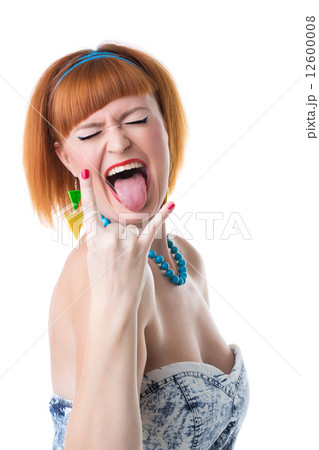 Frenzy pin-up girl showing rock gesture 12600008