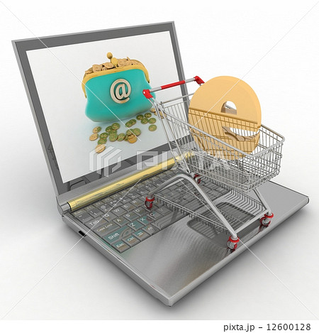 Shopping cart and laptop. The concept of buying gifts and commodities on the Internet Shopping cart and laptop. The concept of buying gifts and commodities on the Internet 12600128