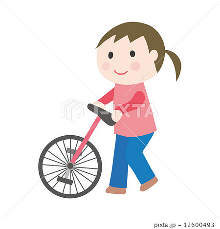 一輪車と女の子のイラスト素材