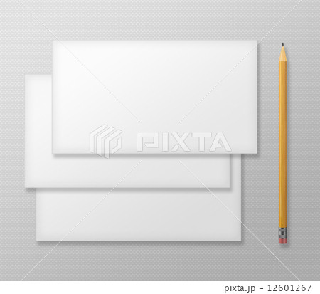Set of Blank Envelopes with Yellow Pencil on Gray Background. Set of Blank Envelopes with Yellow Pencil on Gray Background. 12601267