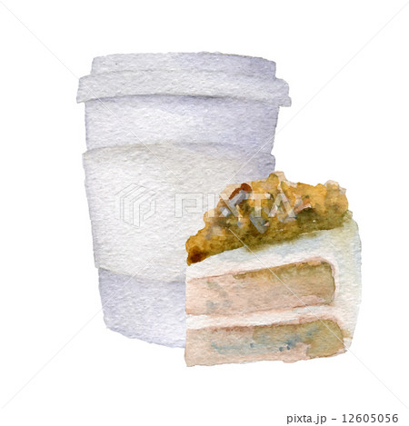 Watercolor hand drawn cake and coffee isolated on white. Vector eps10 12605056