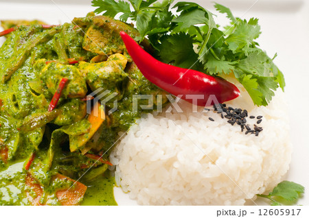 chicken with green curry vegetables and rice chicken with green curry vegetables and rice 12605917