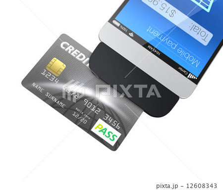 スマホ用クレジットカードのアダプタによるモバイル決済のコンセプト 12608343