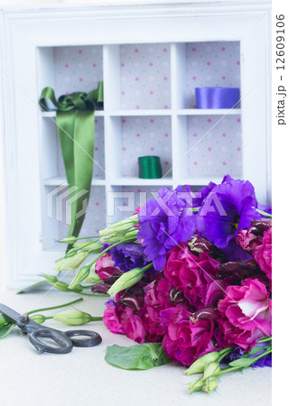 bunch of  purple and mauve  eustoma flowers 12609106