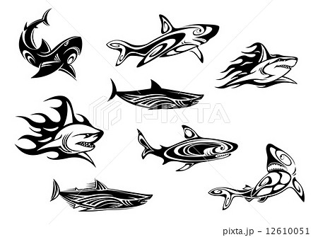 Fierce Shark Tattoo Iconsのイラスト素材