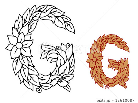 Floral alphabet letter G with leaves 12610087