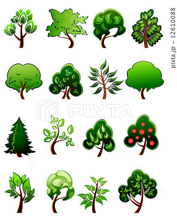 Set of  cartoon green plants and trees 12610088