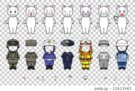 白猫の制服着せ替えのイラスト素材