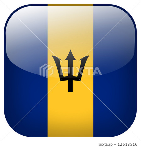 Barbados national flag square button isolated on white background 12613516