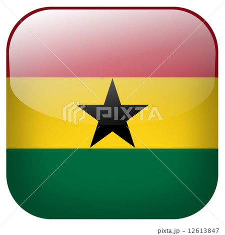 Ghana national flag square button isolated on white background 12613847