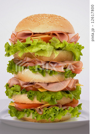 Fast food big sandwich  on plate 12617800