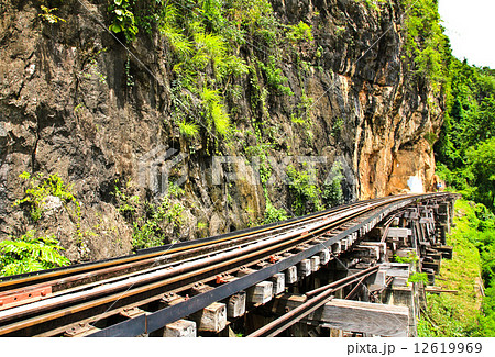 Dead railway beside cliff, along Kwai river in Thailand Dead railway beside cliff, along Kwai river in Thailand 12619969