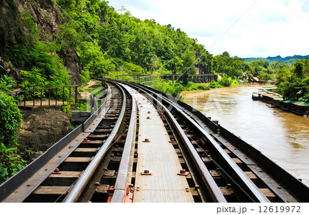 Dead railway beside cliff, along Kwai river in Thailand Dead railway beside cliff, along Kwai river in Thailand 12619972