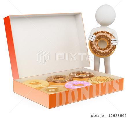 3D white people. Man with a box of donuts 12623665