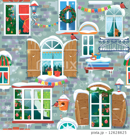 Seamless pattern with decorative Windows in winter time. Christm 12628625