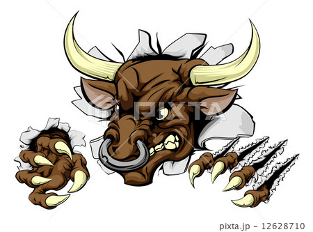 Bull sports mascot breaking wall 12628710