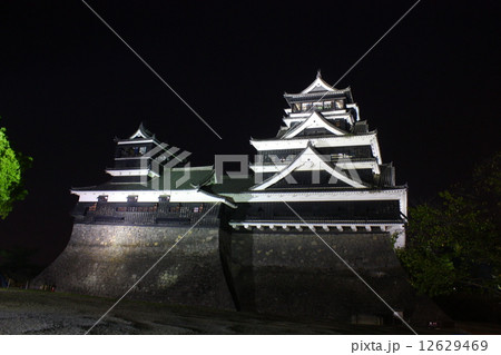 熊本城　ライトアップした天守閣 12629469