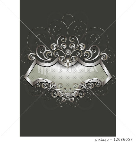 Silver frame with heraldry and pattern of spirals on dark background 12636057