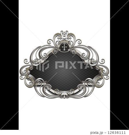 Silver frame with heraldry and decor of beads and twisted curves Silver frame with heraldry and decor of beads and twisted curves 12636111