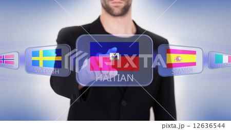 Hand pushing on a touch screen interface Hand pushing on a touch screen interface 12636544