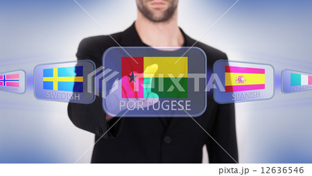 Hand pushing on a touch screen interface 12636546