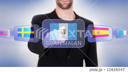 Hand pushing on a touch screen interface 12636547