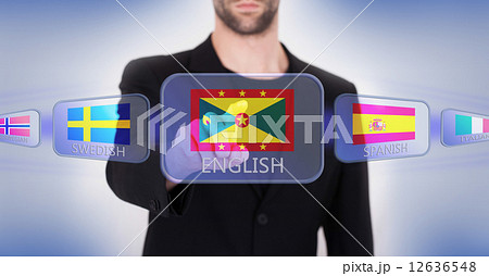 Hand pushing on a touch screen interface 12636548
