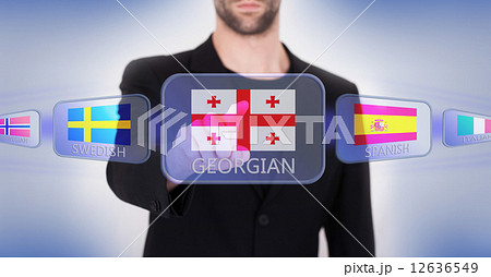 Hand pushing on a touch screen interface 12636549