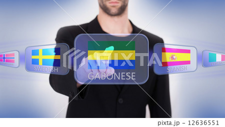 Hand pushing on a touch screen interface 12636551
