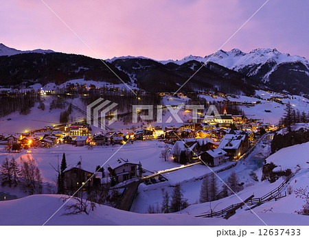 Mountains ski resort Solden Austria at sunset 12637433