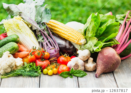 Vegetables on wooden table Vegetables on wooden table 12637817