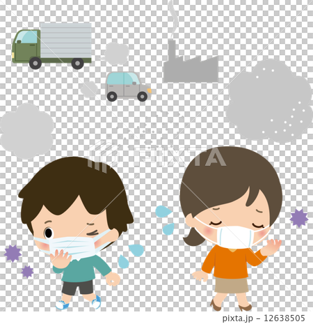 兒童和婦女有廢氣和麵具 12638505