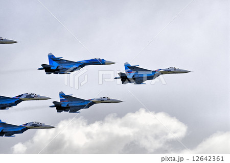 Military fighter SU-27 at demonstrative flight 12642361
