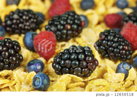 Blackberries, Raspberries, Blueberries with cornflake  12650518