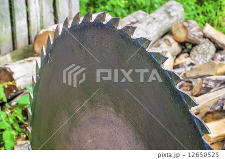 Circular saw at outdoors with the wood around  12650525