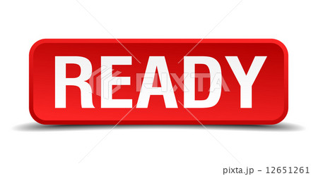 Ready red 3d square button isolated on white 12651261