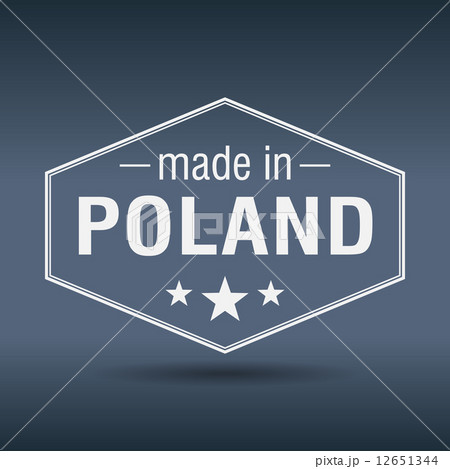 made in Poland hexagonal white vintage label 12651344