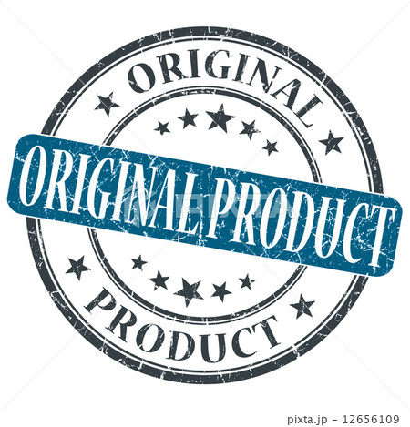 Original Product blue grunge round stamp on white background Original Product blue grunge round stamp on white background 12656109
