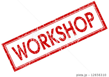 Workshop red square grungy stamp isolated on white background 12656310