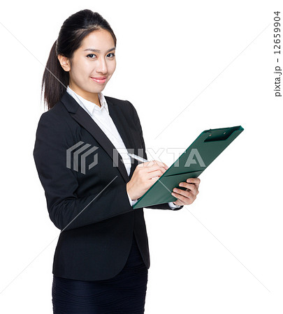 Asian business woman write on clipboard 12659904