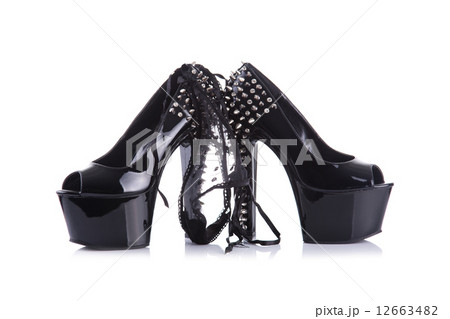 Black fashionable high heel shoes with sexy underwear 12663482